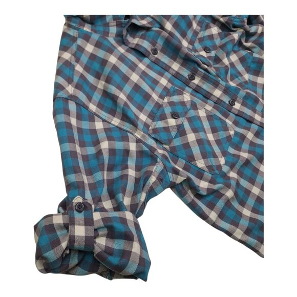 Woolrich Mens Long Sleeve ButtonUp Shirt Aqua Plaid Under Arm Gusset Sleeve Tabs - Picture 10 of 14